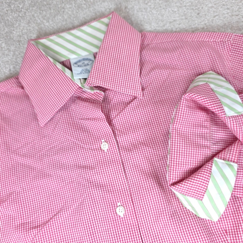 Brooks Brothers Shirt Womens 10 Pink White Button-Up Gingham Check Long Sleeve